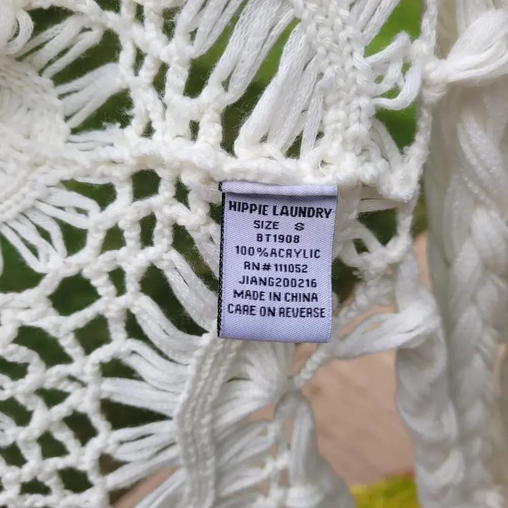White Crochet Boho Cardigan Vest by hippie laundry Festival size Small